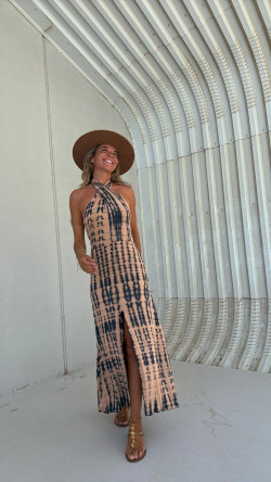 APRI camel/plomo tie dye, vestido largo