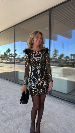 DAMA vestido pluma negro/oro DRESS CODE