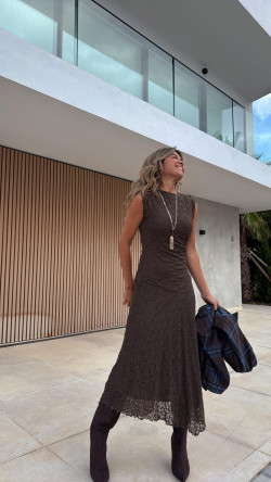 TADEO vestido largo,  chocolate