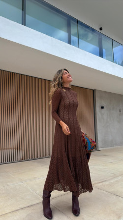 CARLOTA  vestido encaje, marrón