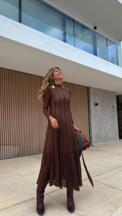 CARLOTA  vestido encaje, marrón