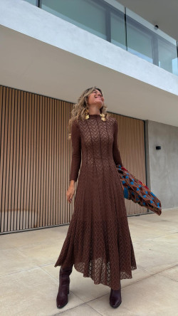 CARLOTA  vestido encaje, marrón