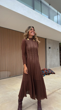 CARLOTA  vestido encaje, marrón