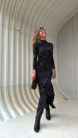 SOFIA vestido tercipelo gris