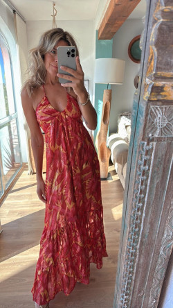 CORAINA mostaza/rojo,  vestido largo