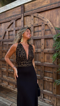 SERAFIN vestido largo, negro/dorado