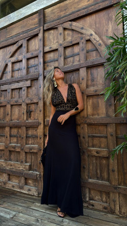 SERAFIN vestido largo, negro/dorado