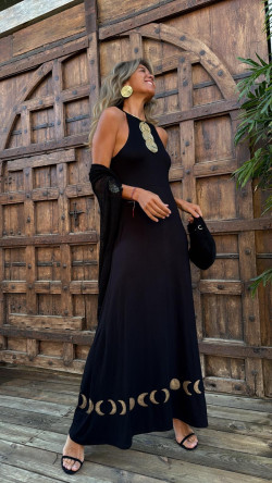 GASTON negro/dorado, vestido largo