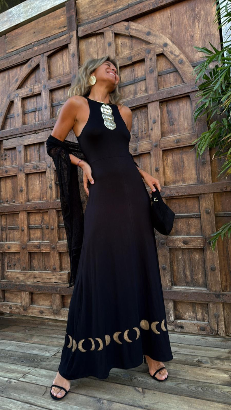 GASTON negro/dorado, vestido largo