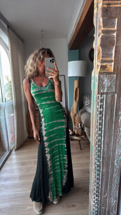 NAHUEL tie negro/esmeralda, vestido largo