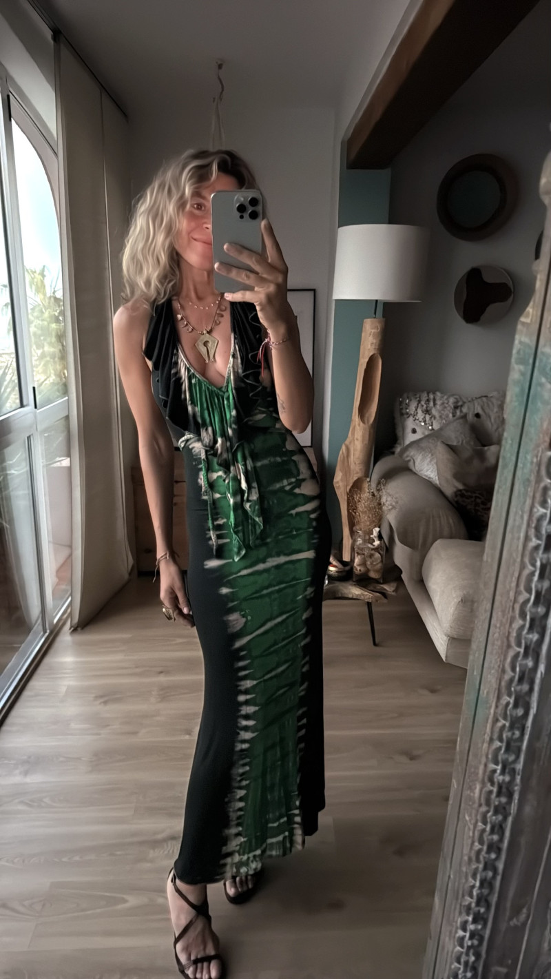 TARIK tie verde esmeralda vestido largo