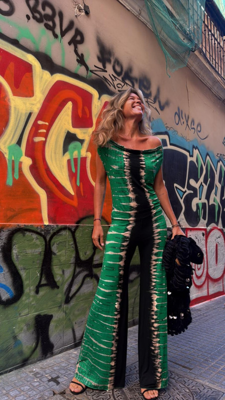 QUILES tie verde, mono largo