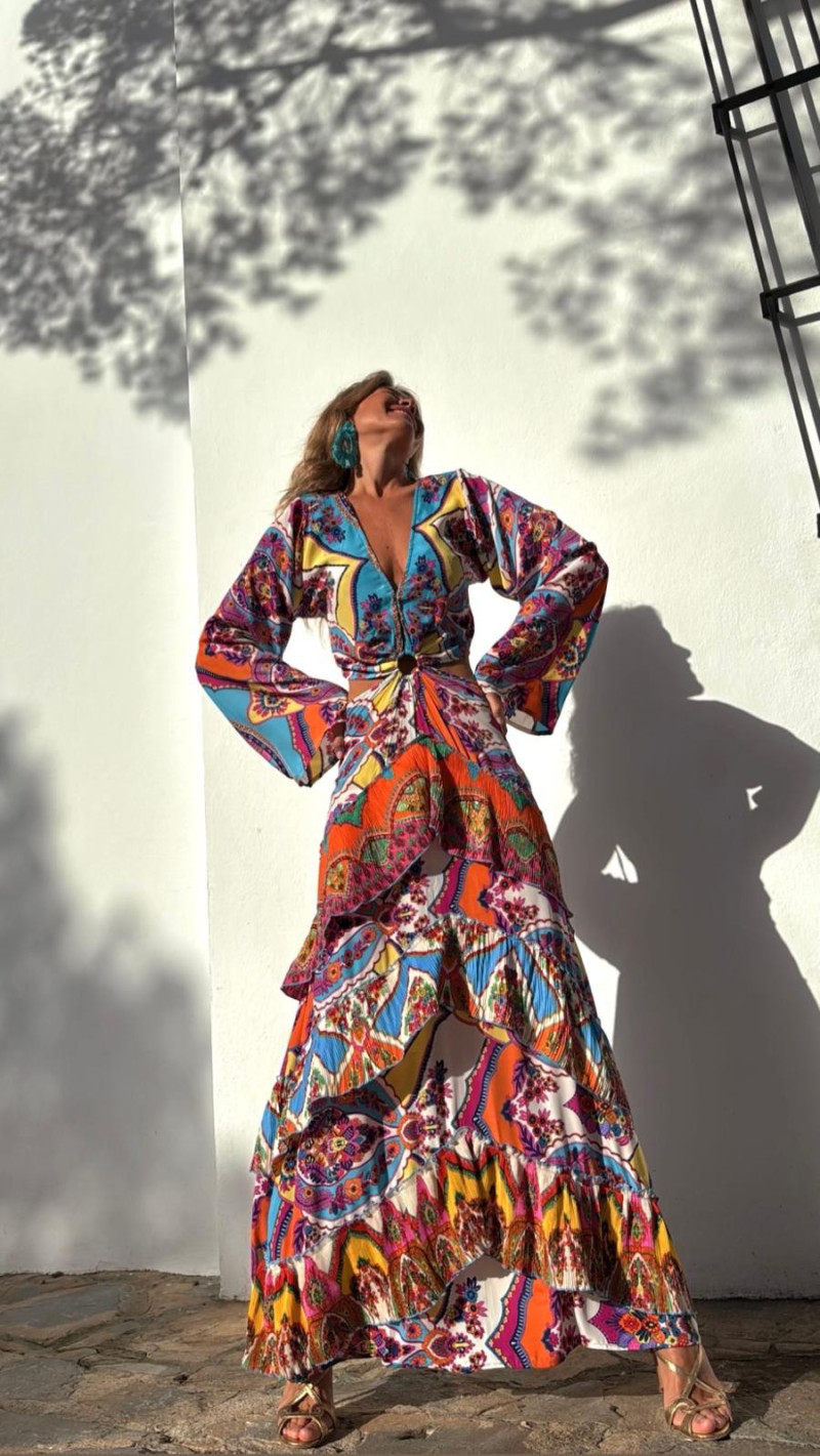 MONTANO vestido anilla, turquesa estampado