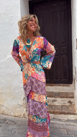 MONTANO vestido anilla, naranja estampado