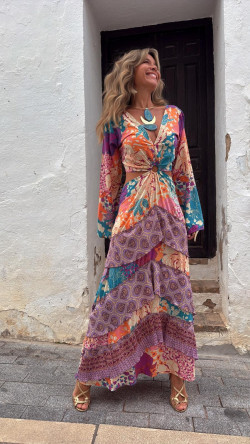 MONTANO vestido anilla, naranja estampado