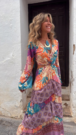 MONTANO vestido anilla, naranja estampado