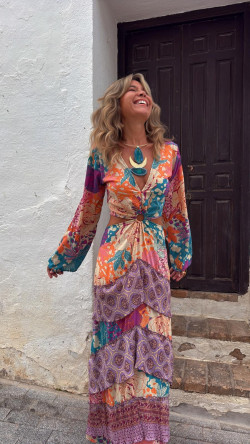 MONTANO vestido anilla, naranja estampado