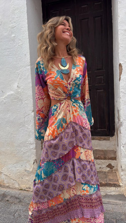 MONTANO vestido anilla, naranja estampado