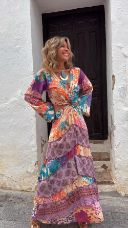 MONTANO vestido anilla, naranja estampado