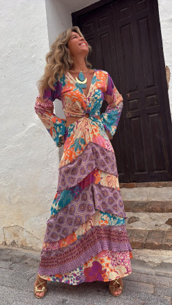 MONTANO vestido anilla, naranja estampado