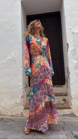 MONTANO vestido anilla, naranja estampado