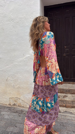 MONTANO vestido anilla, naranja estampado