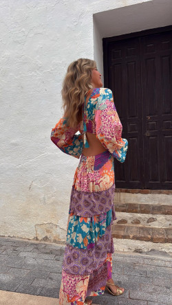 MONTANO vestido anilla, naranja estampado