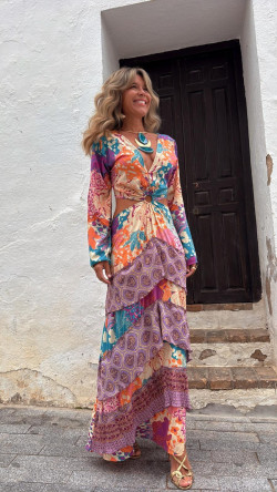 MONTANO vestido anilla, naranja estampado