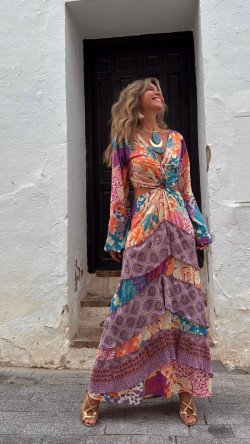 MONTANO vestido anilla, naranja estampado