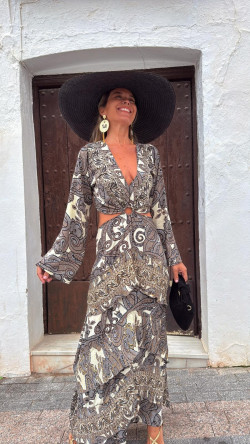 MONTANO vestido anilla, gris estampado