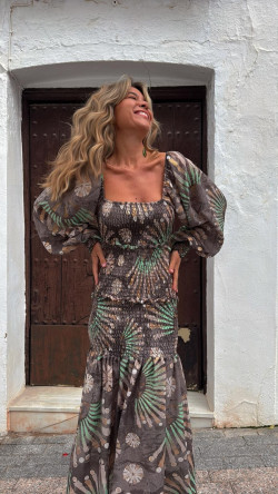 ELAN vestido largo, piedra estampado