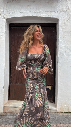 ELAN vestido largo, piedra estampado