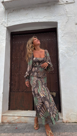 ELAN vestido largo, piedra estampado