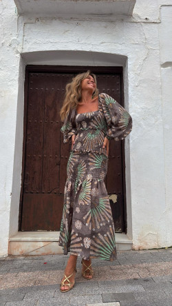 ELAN vestido largo, piedra estampado