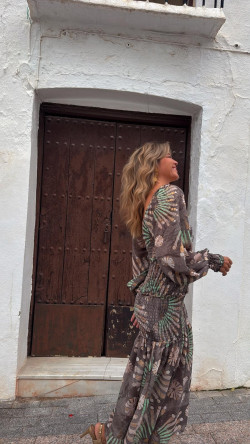 ELAN vestido largo, piedra estampado