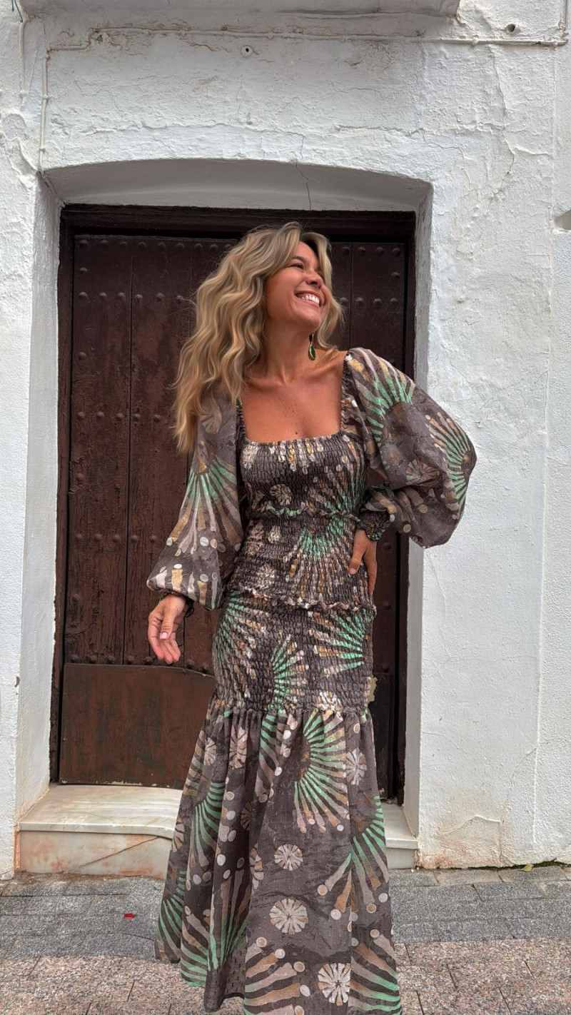 ELAN vestido largo, piedra estampado