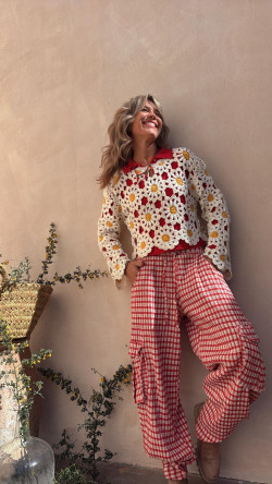 BABIA pantalón, blanco/rojo