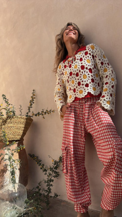 BABIA pantalón, blanco/rojo