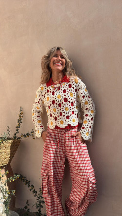 BABIA pantalón, blanco/rojo