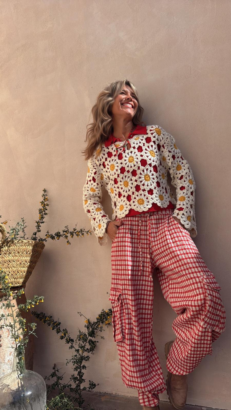 BABIA pantalón, blanco/rojo