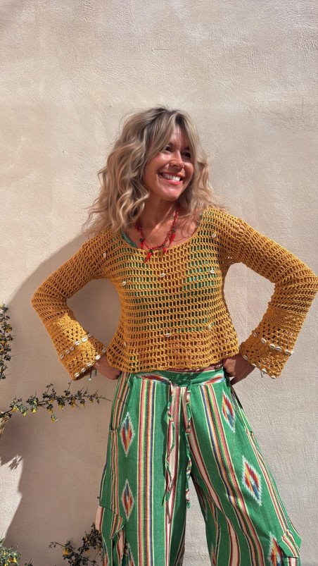 AVIRA mostaza, jersey crochet