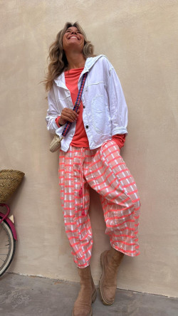 VENDETA pantalón, rosa cuadros