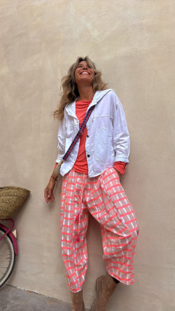 VENDETA pantalón, rosa cuadros