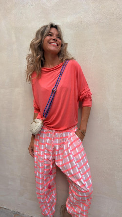 VENDETA pantalón, rosa cuadros