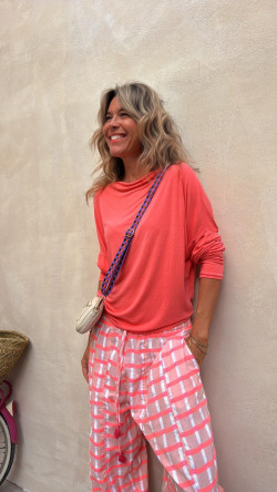 VENDETA pantalón, rosa cuadros