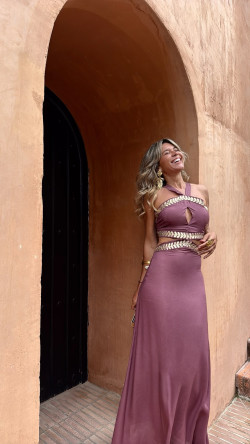 OLAYO vestido largo, berenjena