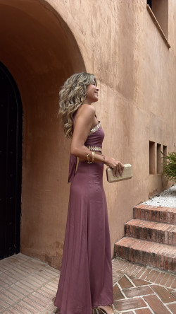 OLAYO vestido largo, berenjena