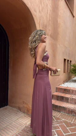 OLAYO vestido largo, berenjena