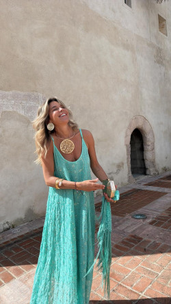 SONEVA vestido largo , verde agua