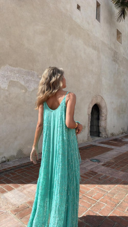 SONEVA vestido largo , verde agua